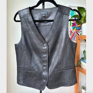 Everlane	Black Faux Leather Metallic Sheen Vest - Size M